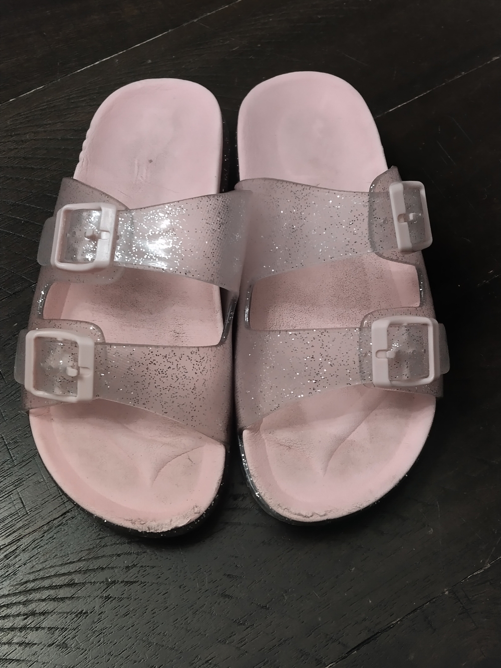 Wonder Nation Pink Glitter Jelly Slide Sandals